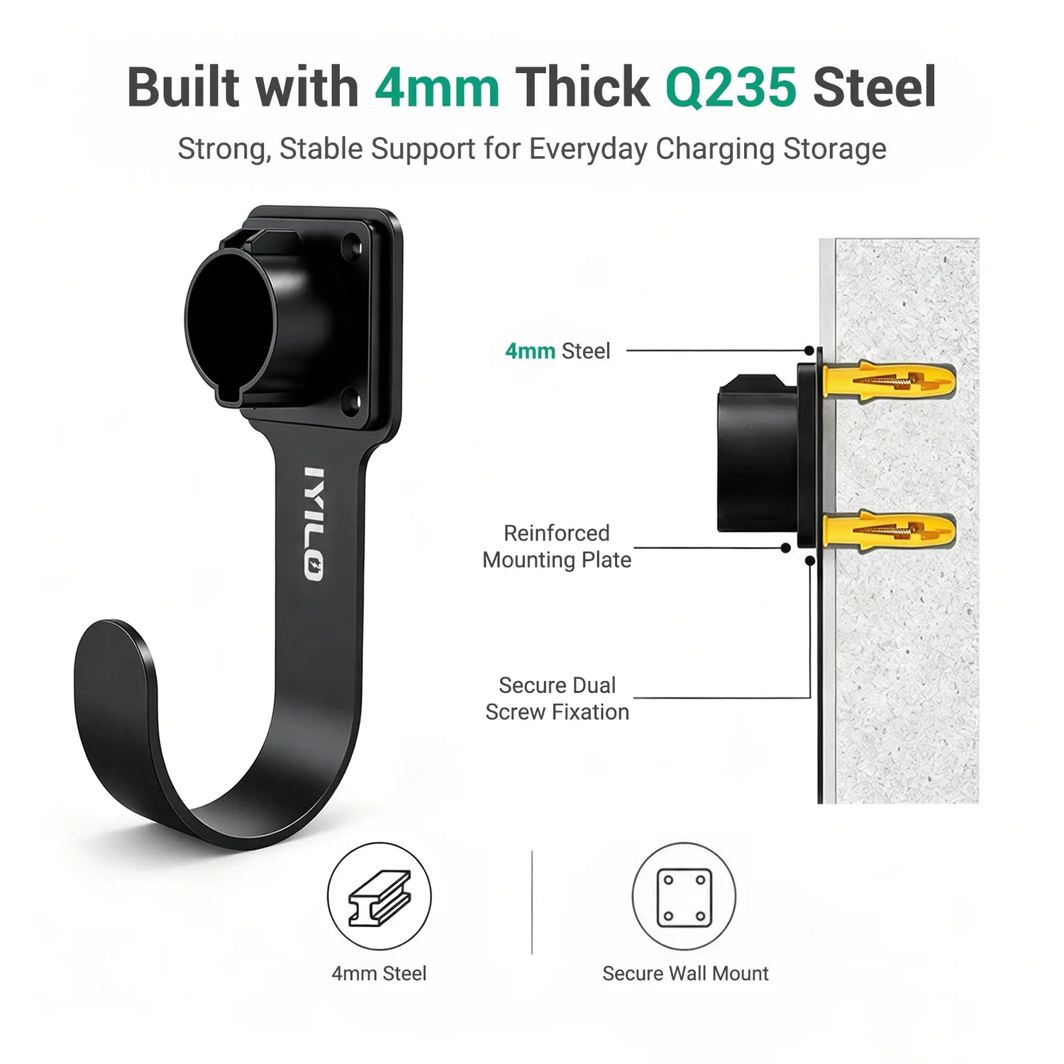 IYILO EV Charger Cable Holder With J1772 Connector Holster · Wall Mounted IYILO
