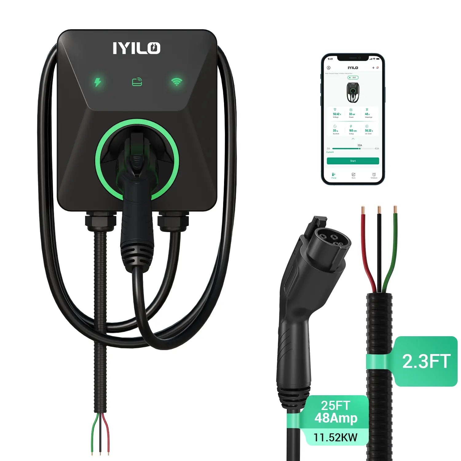 IYILO Level 2 Charger J1772 Wall-mounted Hardwired - 48A IYILO