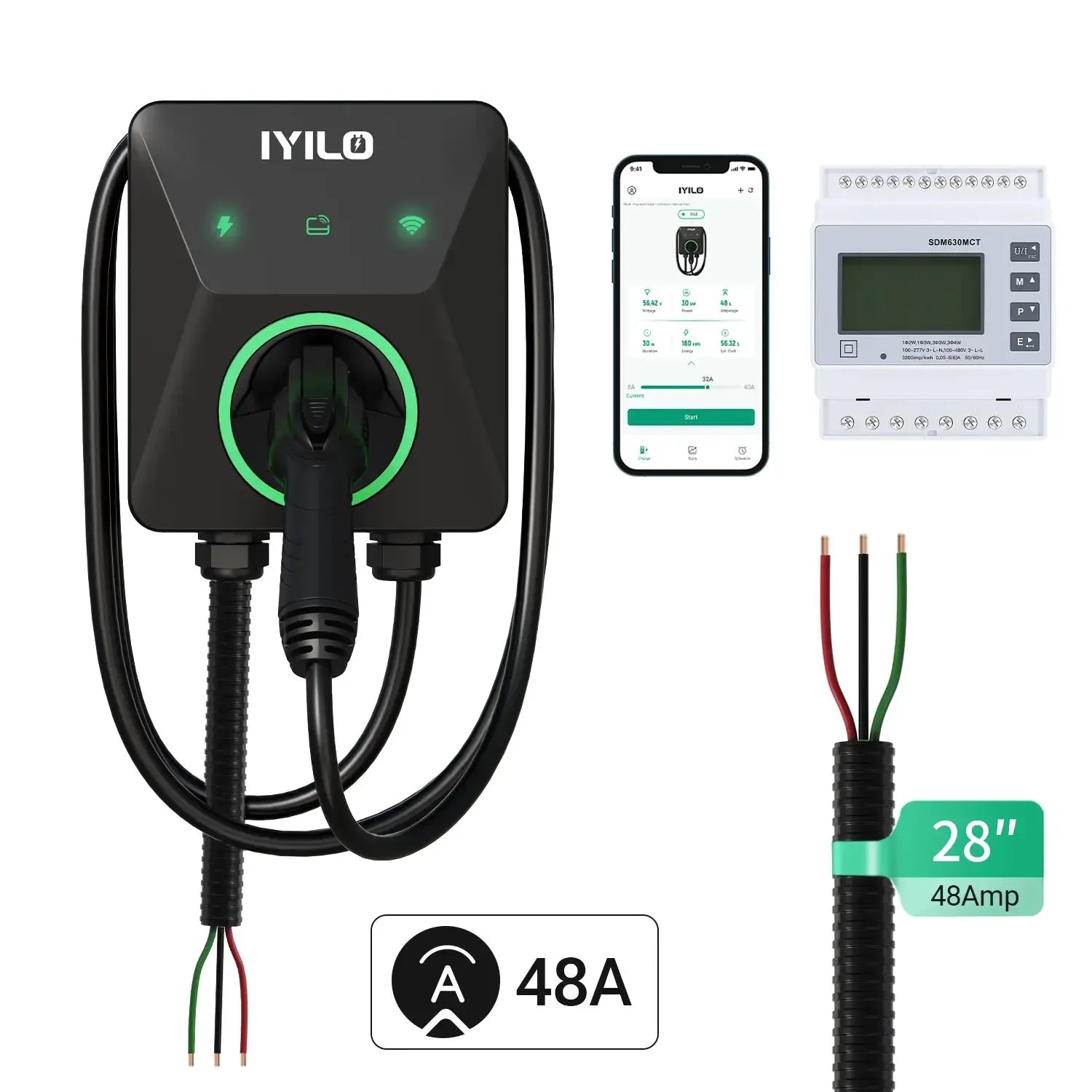 IYILO Pro Level 2 EV Charger Hardwired with energy meter - 48A - IYILO