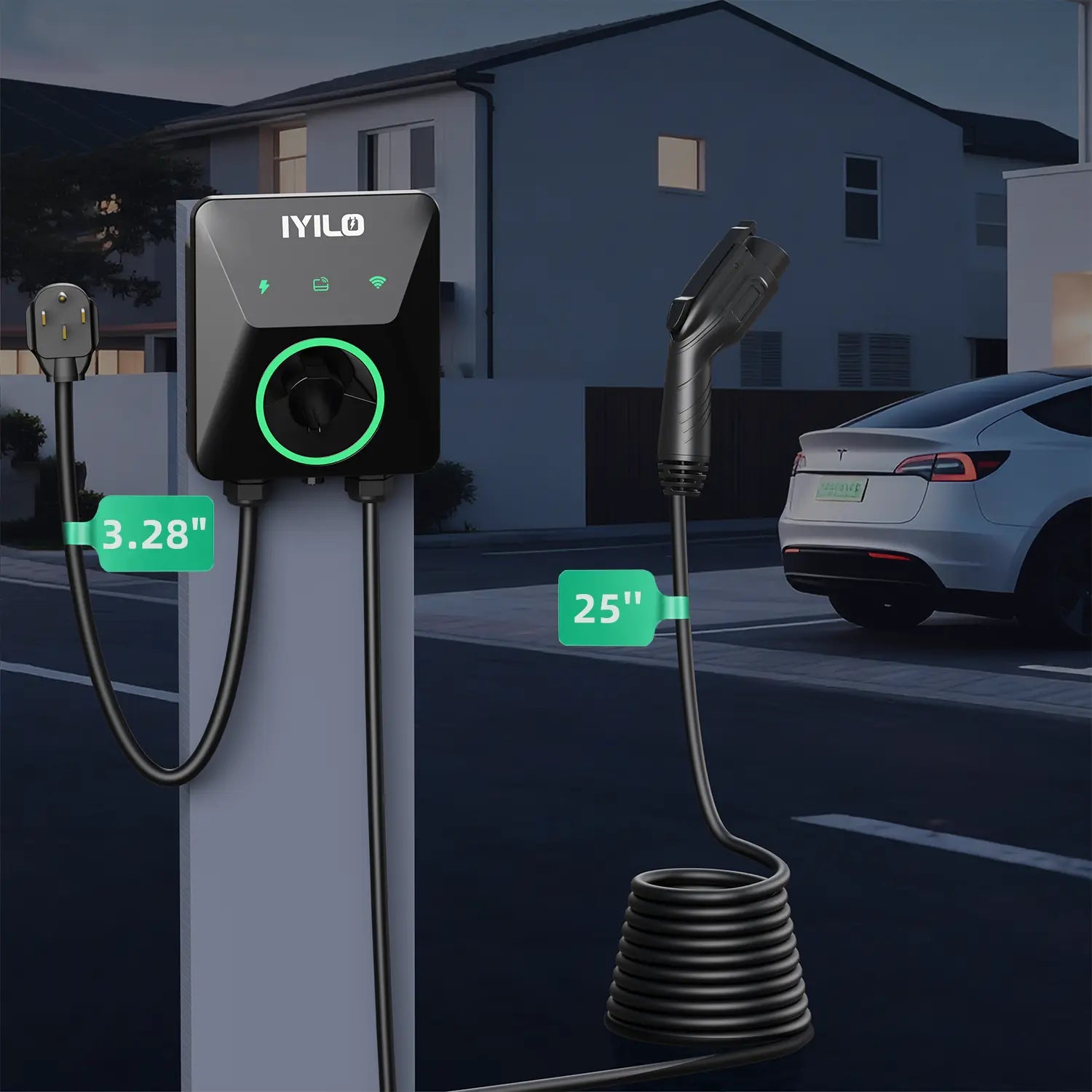IYILO level 2 ev charger
The generous 25-foot output cable lets you connect to your EV with ease, while the practical 3.28-foot input cable ensures a tidy connection to your power source.
