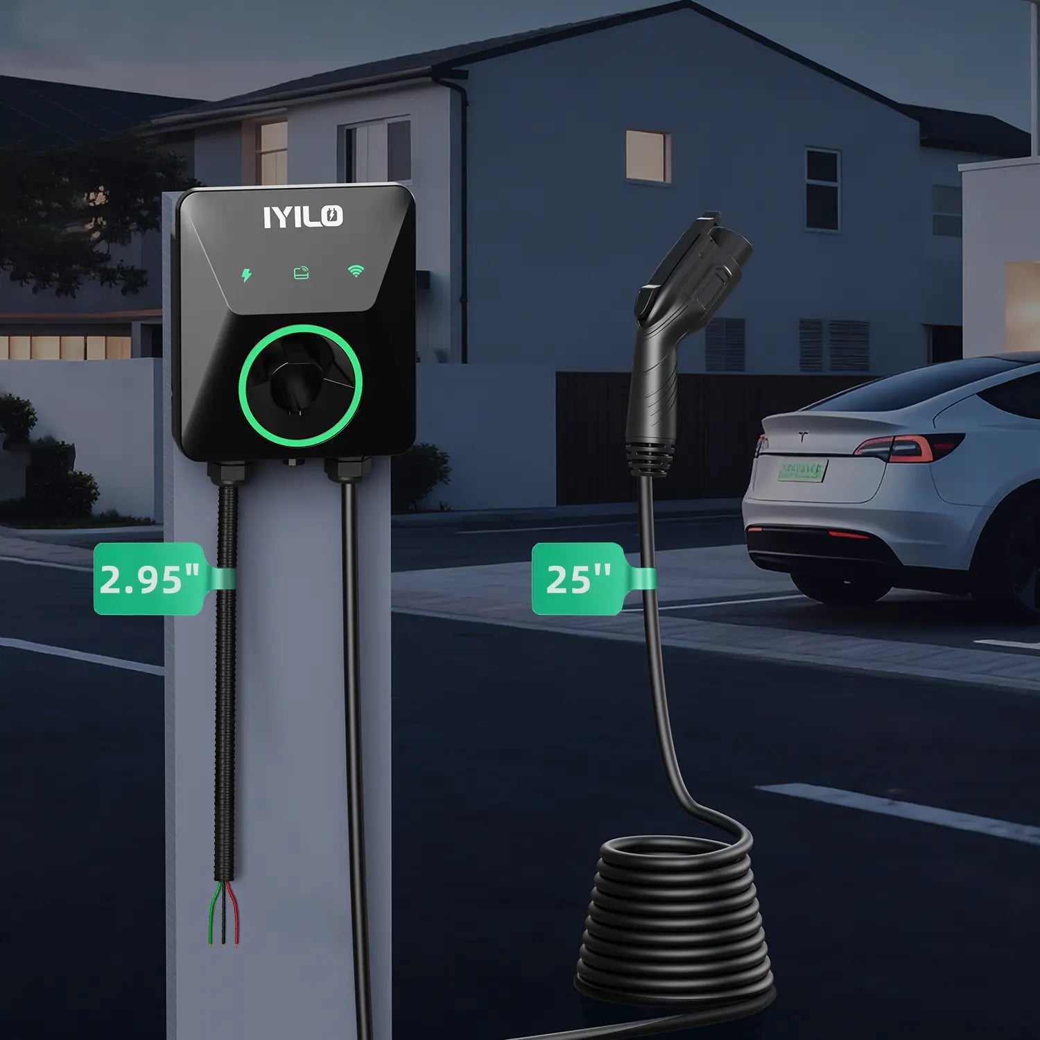 IYILO level 2 ev charger hardwired
The generous 25-foot output cable lets you connect to your EV with ease, while the practical 2.95-foot input cable ensures a tidy connection to your power source.