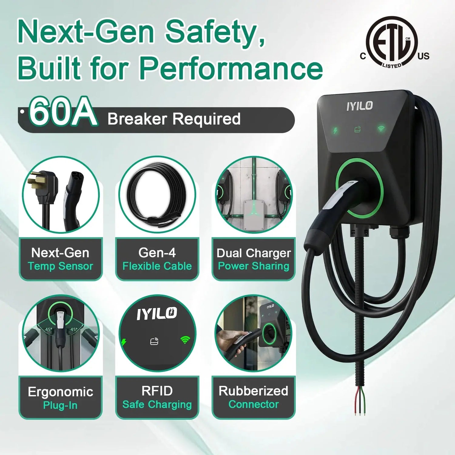 IYILO Level 2 EV Charger NACS (J3400)Hardwired – 48A IYILO