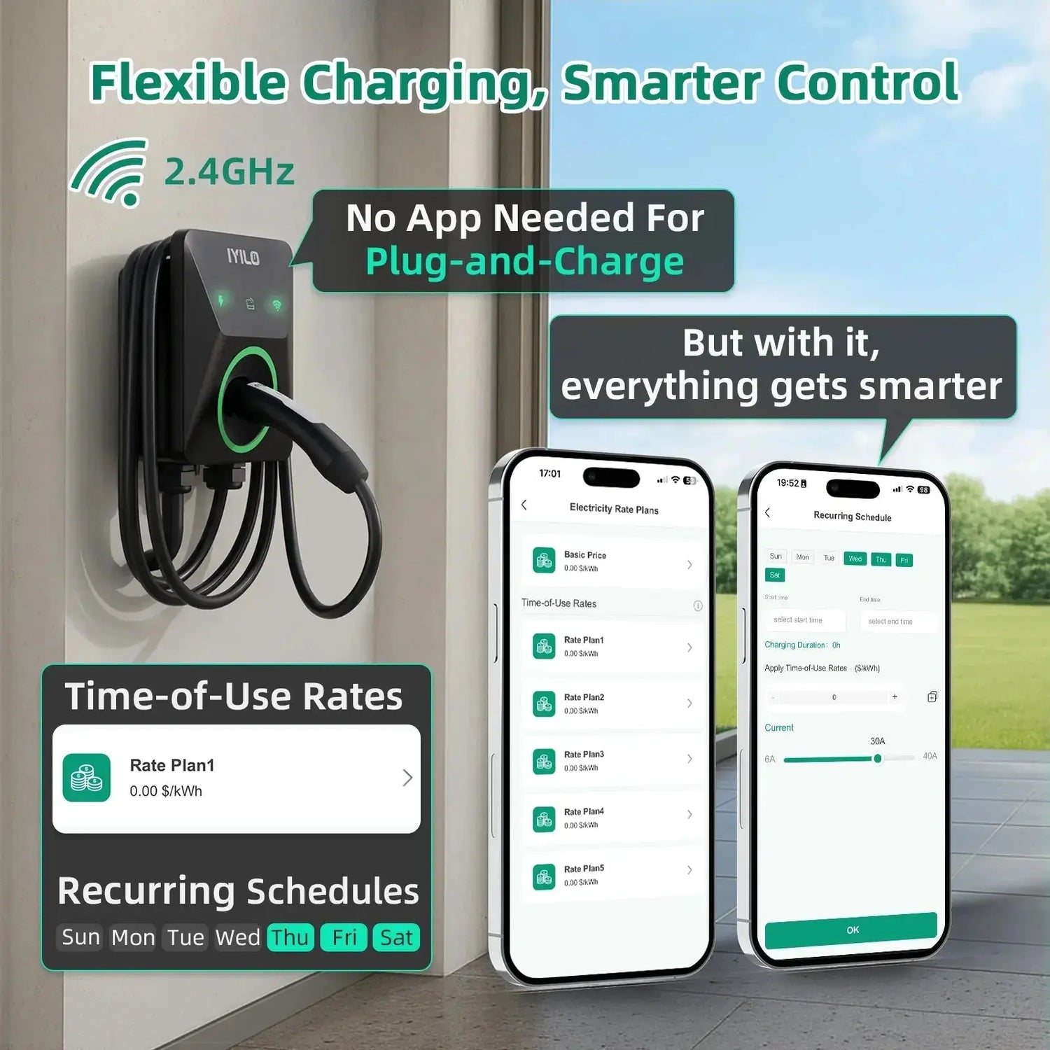 IYILO Level 2 EV Charger NACS (J3400) Plug-In – 40A IYILO