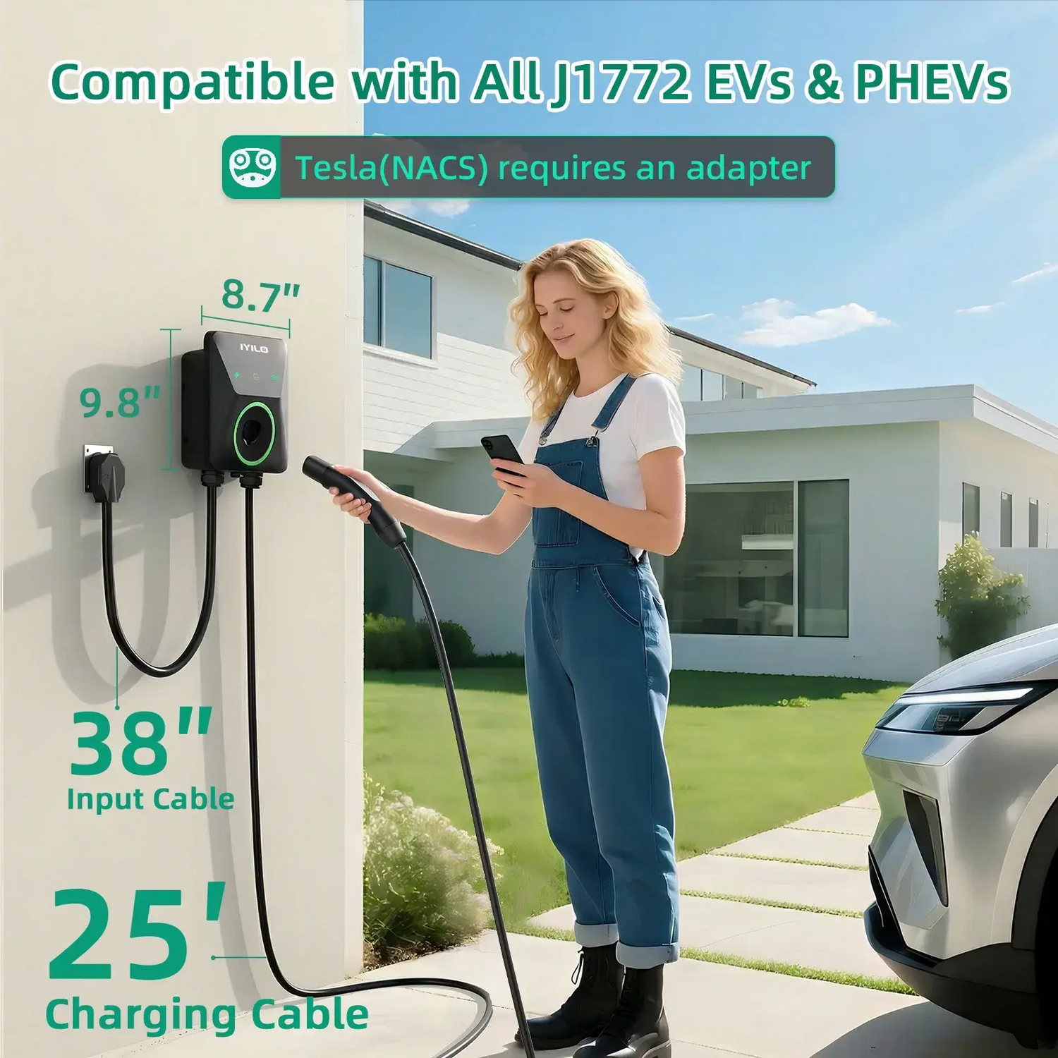 IYILO Level 2 EV Charger NACS (J3400)Hardwired – 48A IYILO