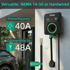 IYILO EV Charger Level 2 NEMA 14-50 J1772 Wall-mounted Plug In - 48A IYILO