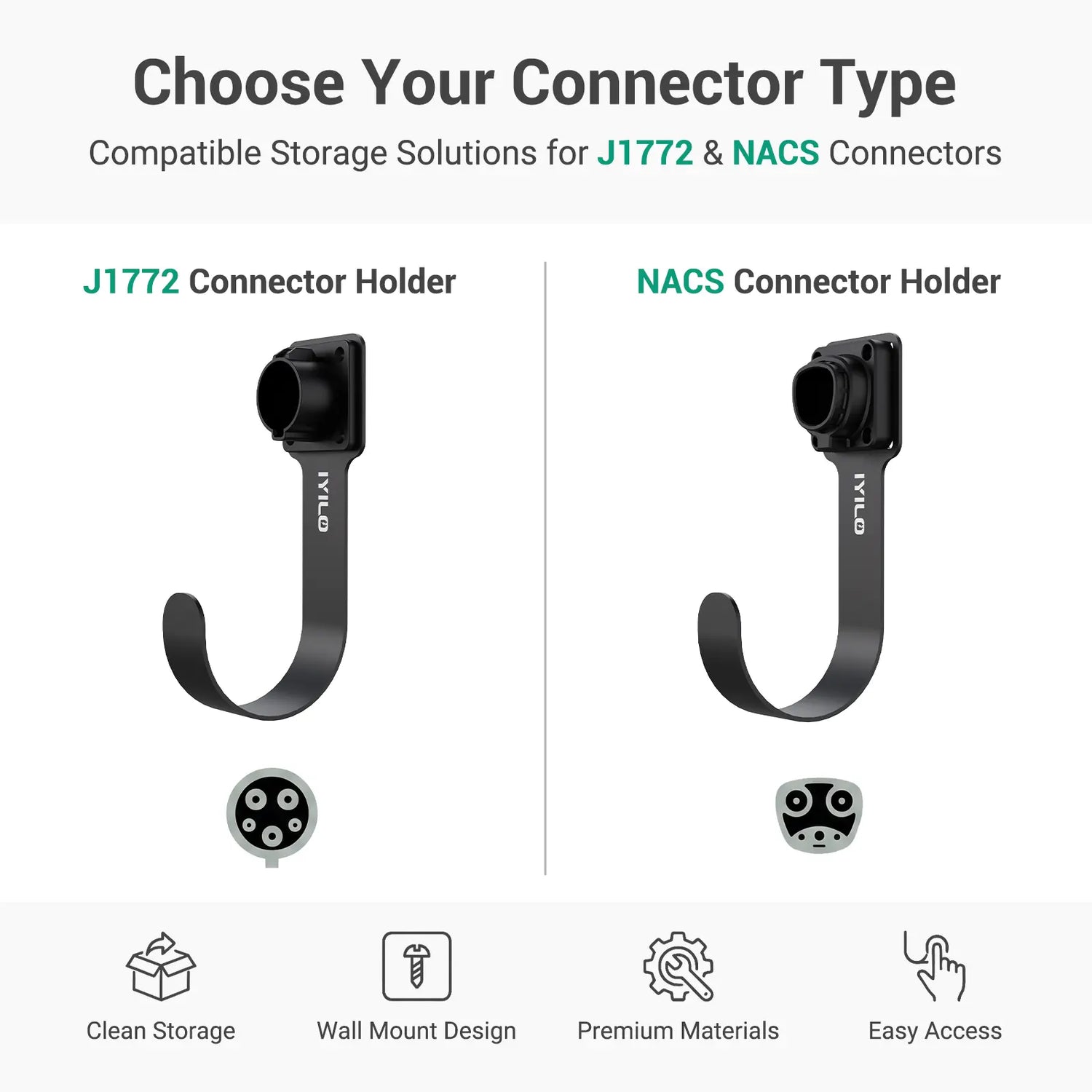 IYILO J1772 EV Charger Cable Holder & Connector Holster