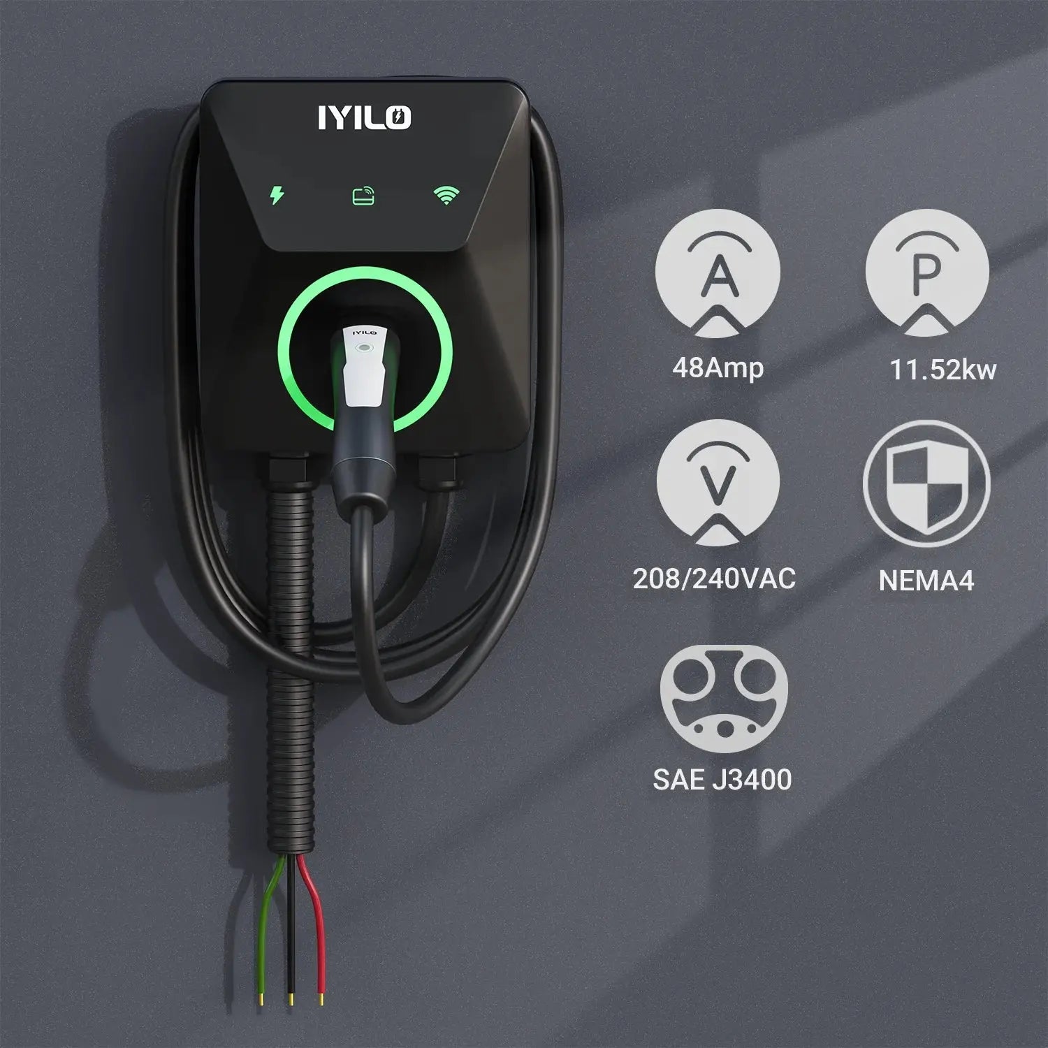 IYILO Level 2 EV Charger NACS (J3400)Hardwired – 48A IYILO