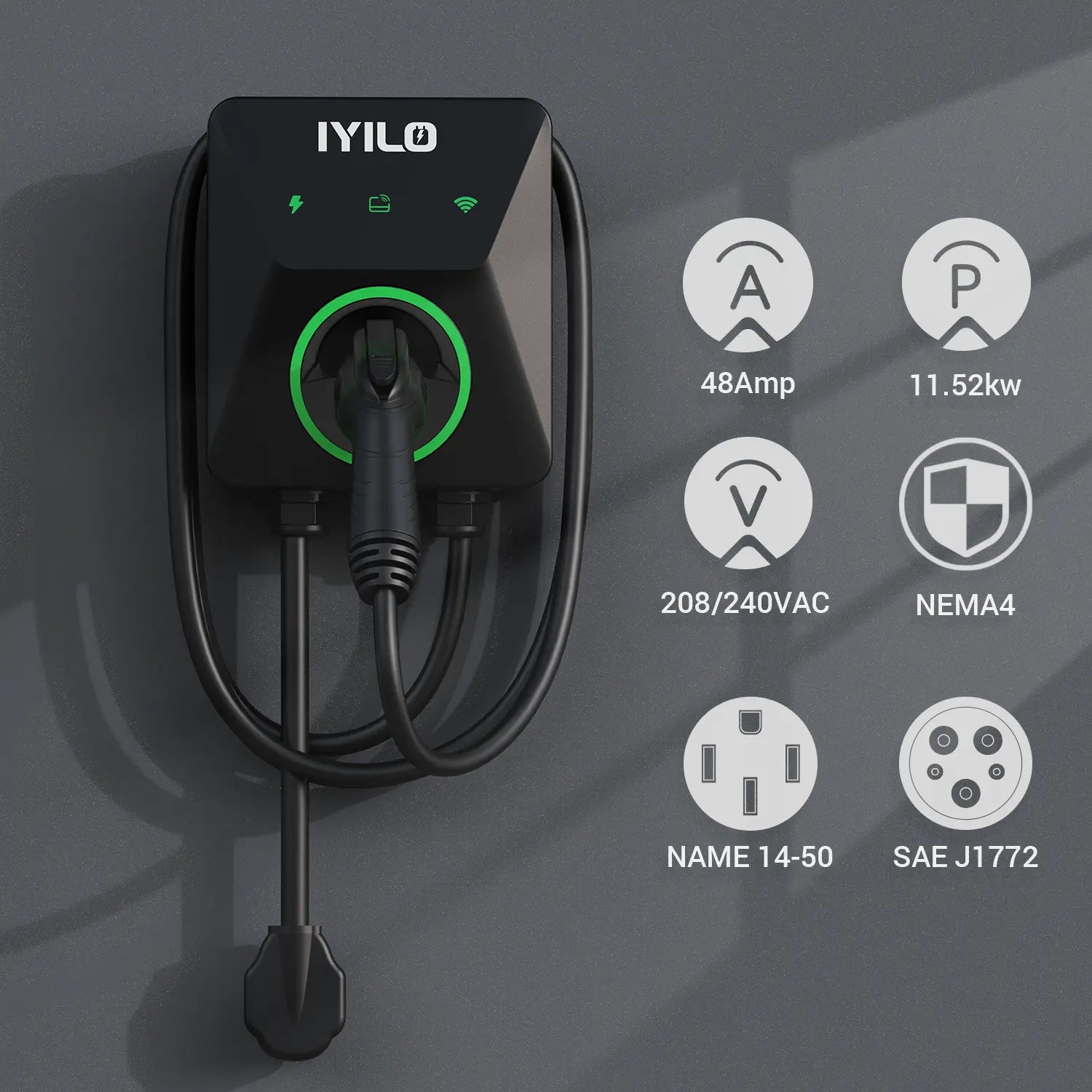 IYILO Pro Level 2 EV Charger Hardwired with energy meter - 48A - IYILO